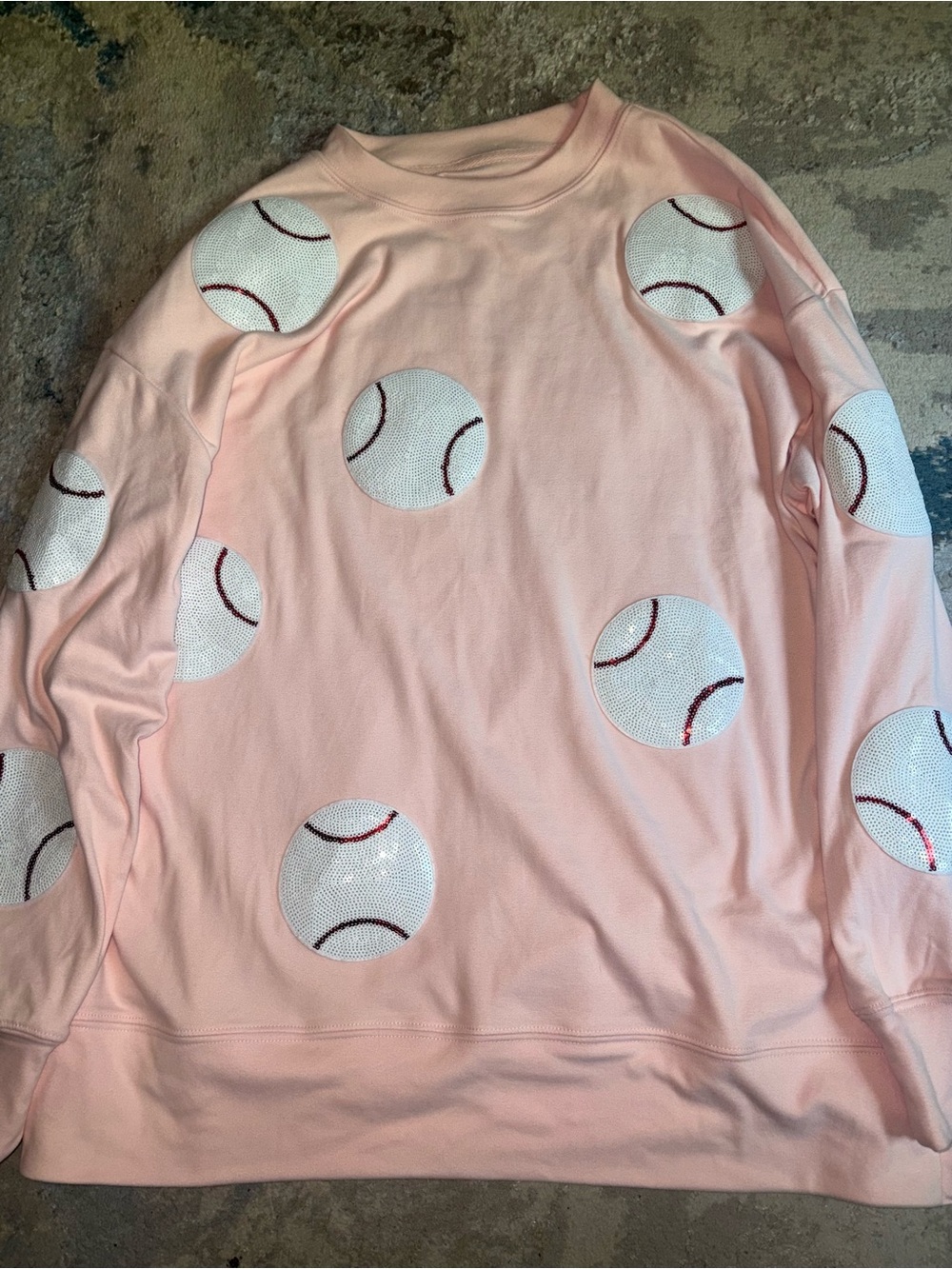 Women's Pink Baseball Appliqué Sweatshirt S/M